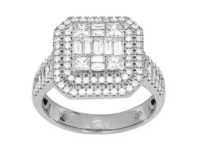 Quadratischer Ring Mit Korper In Zargenfassung, Diamanten 1,41ct, 18k Weigold, Finger 54