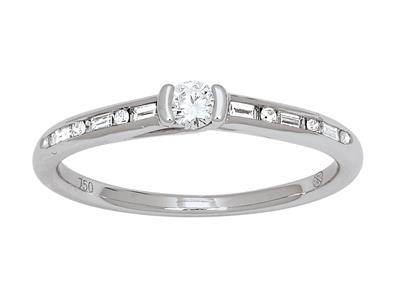Solitärring Mit Begleitung, Zentraldiamant 0,10ct, Gesamtdiamant 0,26ct, 18k Weigold, Ringgröe 48