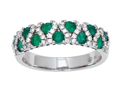 Ring Zig Zag, Smaragd 0,75ct Und Diamanten 0,26ct, 18k Weigold, Ringgröe 56