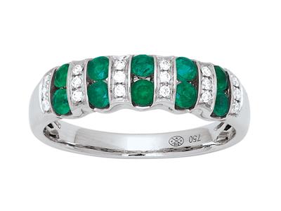 Ring Zebra Smaragd 0,53ct Und Diamanten 0,09ct, 18k Weigold, Finger 54