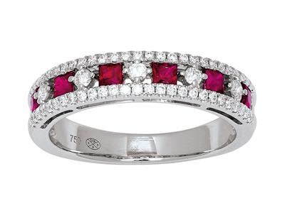 Ring Princess Ruby 0,48ct Und Diamanten 0,30ct, 18k Weigold, Finger 52