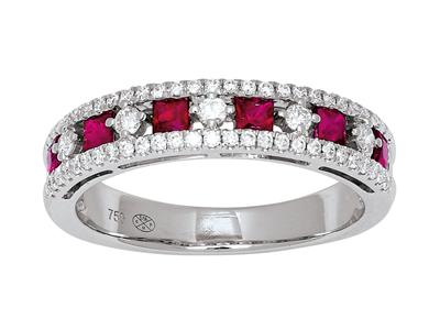 Ring Princess Ruby 0,48ct Und Diamanten 0,30ct, 18k Weißgold, Finger 54 - Standard Bild - 1