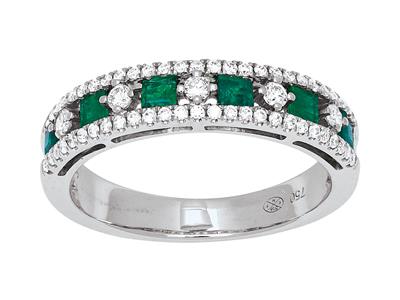 Ring Princess Smaragd 0,44ct Und Diamanten 0,30ct, 18k Weigold, Finger 52