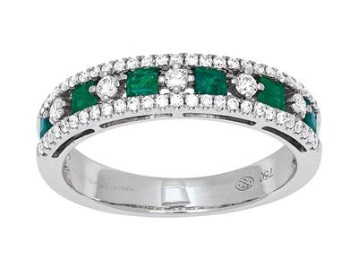Prinzess-smaragd Ring 0,44ct Und Diamanten 0,30ct, 18k Weigold, Ringgröegröe 56