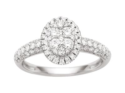 Ovaler Ring Aus Runden Diamanten 0,61ct, Korper In Zargenfassung, 18k Weißgold, Finger 48 - Standard Bild - 1