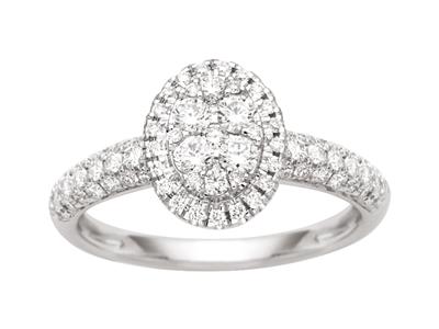 Ovaler Ring Aus Runden Diamanten 0,61ct, Körper In Zargenfassung, 18k Weigold, Ringgröe 48