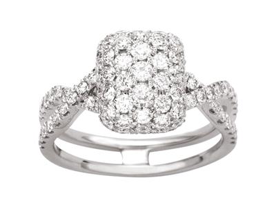 Quadratischer Ring Mit Gekreuztem Korper In Zargenfassung, Diamanten 1,17ct, 18k Weigold, Finger 56