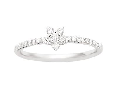 Ring Kleine Blume, Korper Mit Diamanten Besetzt 0,23ct, 18k Weißgold, Finger 48 - Standard Bild - 1