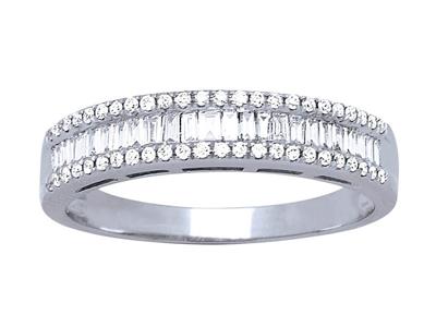 Trauring Baguette- Und Runddiamanten 0,55ct, 18k Weigold, Ringgröe 52