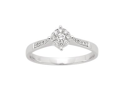 Solitärring In Illusionsfassung, Diamanten 0,17ct, 18k Weigold, Ringgröe 56