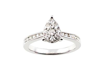 Ring In Tropfenform 9,50 Mm, Körperin Zargenfassung, Runde Diamanten Insgesamt 0,55ct, 18k Weigold, Ringer 52