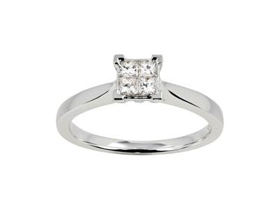 Quadratischer Solitärring 4,50 Mm, 4 Princess-diamanten 0,21ct, 18k Weigold, Ringgröe 52