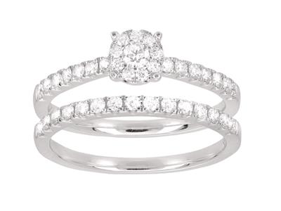 Solitär- Und Trauring, Diamanten 0,57ct, 18k Weigold, Ringgröe 50