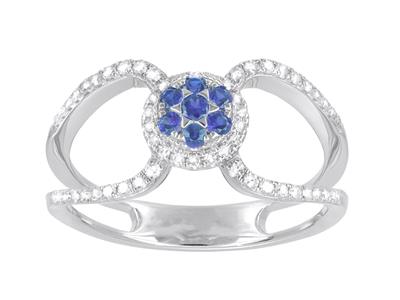Ring Mit Doppeltem Körper, Gefasst Diamanten 0,22ct, Zentrum Saphire 0,17ct, 18k Weißgold, Ringgröße 54 - Standard Bild - 1