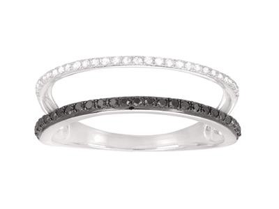 Doppelreihenring, Weiße Diamanten 0,07ct Und Schwarze Diamanten 0,11ct, 18k Weißgold, Ringgröße 52 - Standard Bild - 1