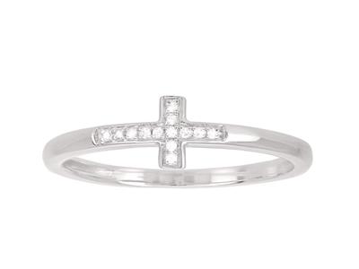 Ring Kreuz, Diamanten 0,03ct, 18k Weigold, Ringgröe 52