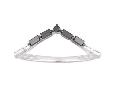 Ring In V-form, Weie Diamanten 0,06ct Und Schwarze 0,15ct, 18k Weigold, Ringgröe 56
