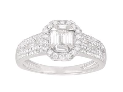 Solitär Mit Nebensteinen, Smaragdform, Diamanten 0,79ct, 18k Weigold,ringgröe 52