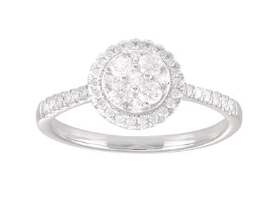 Ring Mit Rundem Motiv, Körper Mit Diamanten Besetzt 0,41ct, 18k Weißgold, Ringgröße 50 - Standard Bild - 1