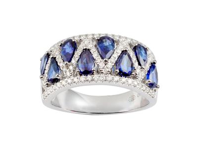 Ring Harlekin 9,50 Mm, Diamanten 0,47ct Und Saphire 2,14ct, 18k Weigold, Ringgröe 56