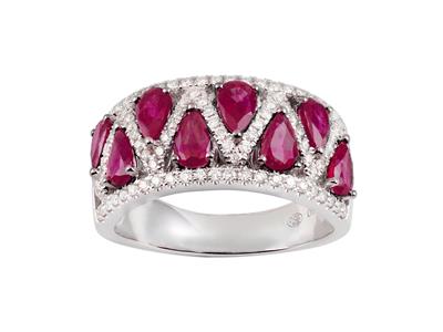 Ring Harlekin 9,50 Mm, Diamanten 0,47ct Und Rubin 2,14ct, 18k Weigold, Ringgröe 58