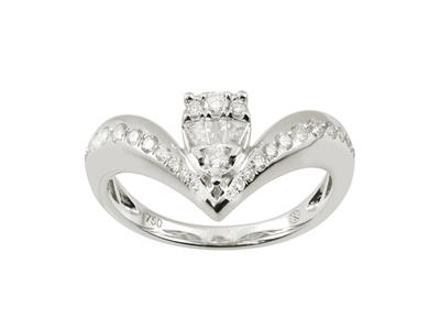Diademring 10 Mm, Baguette- Und Runddiamanten 0,40ct, 18k Weigold, Ringgröe 54