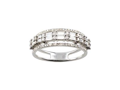 Ring 4-reihig 6,50 Mm, Baguette- Und Runddiamanten Insgesamt 0,70ct, 18k Weigold, Ringgröe 58