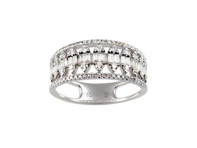 Navettenförmiger Ring 8 Mm, Baguette- Und Runddiamanten 0,58ct, 18k Weigold, Ringgröe 58