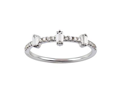 Ring In Rechteckform, Runde Und Baguette-diamanten Insgesamt 0,31ct, 18k Weißgold, Ringgröße 58 - Standard Bild - 1