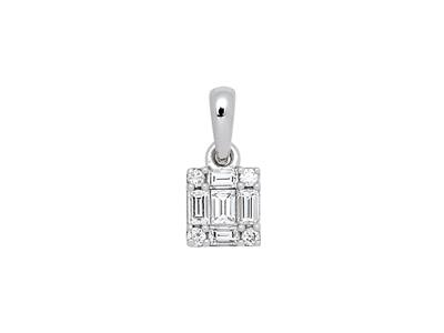 Quadratischer Anhänger, Baguette Und Runde Diamanten 0,17ct, 18k Graugold