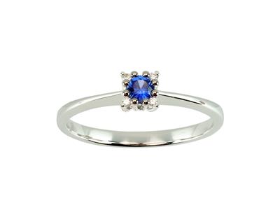 Solitärring, Runder Saphir 0,14ct, Diamanten 0,02ct, Weissgold18k, Ringgröe 52