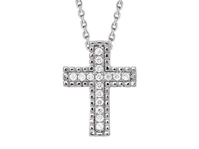 Kreuzanhänger Perlendraht Auen Durchgehende Kette, Diamanten 0,08ct, 18k Weigold