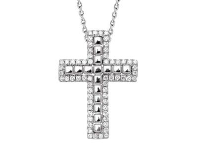 Kreuzanhänger Perlendraht Auen Durchgehende Kette, Diamanten 0,22ct, 18k Weigold