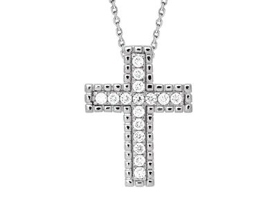 Kreuzanhänger Perlenfaden Auen, Durchlaufende Kette, Diamanten 0,23ct,18k Weigold