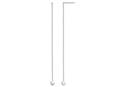 Ohrringe Mit Hängender Kette, Solitärdiamant 0,08ct, Weissgold 18k