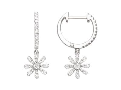 Marguerite-ohrringe 20 Mm, Diamanten 0,38ct, 18k Weißgold - Standard Bild - 1