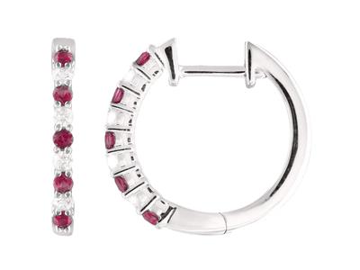 Kreolen Diamanten 0,11ct Und Rubine0,18ct, Innendurchmesser 11 Mm, We Ißgold 18k - Standard Bild - 1