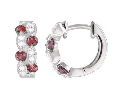 Kreolen Mit Diamanten 0,11ct Und Rubinen 0,55ct, Durchmesser 10 Mm, 18k Weißgold - Standard Bild - 1