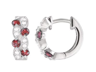 Bo Diamants 0,11ct Et Rubis 0,55ct Or Gris 18k Poussettes