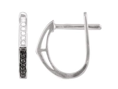 Spitzenohrringe, Weie Diamanten 0,03ct Und Schwarze 0,05ct, Höhe 15 Mm, 18k Weigold