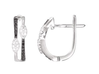Doppelreihige Ohrringe, 2 Weiße Diamantscheiben 0,10ct Und Schwarze Diamanten 0,11ct, 18k Weißgold - Standard Bild - 1