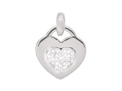 Anhänger Mit Herzmotiv, Mit Diamanten Besetzt 0,05ct, Höhe 10 Mm, Weissgold18k