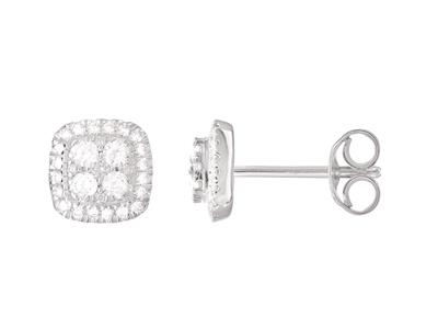 Quadratische Steckerohrringe, Diamanten 0,36ct, Höhe 7 Mm, 18k Weigold