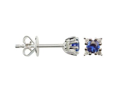 Solitarohrringe 3mm, Saphir 0,28ct Und Diamantumgebung 0,04ct, 18k Gelbgold
