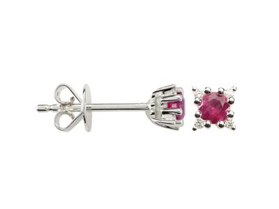 Solitar-ohrringe 3mm, Rubin 0,28ct Und Diamanten 0,04ct, 18k Gelbgold.