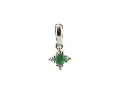 Smaragd-solitar-anhanger 0,14ct, Diamant-umrandung 0,02ct, 18k Weigold