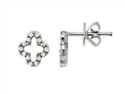 Durchbrochene Kleeblatt-ohrringe 7 X 8 Mm, Diamanten 0,08 Ct, Graugold18 Kt - Standard Bild - 1