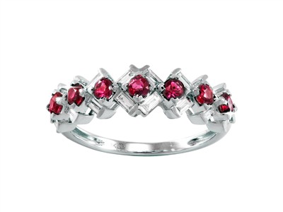 Ring Mosaïque 6 Mm, Diamant-baguettes 0,41 Ct Und Runde Rubine 0,46 Ct, Graugold 18 Kt, Fingergröe 52