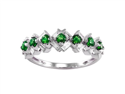 Ring Mosaïque 6 Mm, Diamant-baguettes 0,41 Ct Und Runde Smaragde 0,39 Ct, Graugold 18 Kt, Fingergröe 54