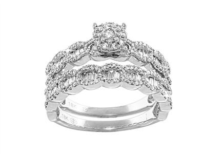 Ring Solitär Und Allianz 4 Mm, Runde Diamanten Und Baguettes 0,83 Ct, Graugold 18 Kt, Fingergröe 56